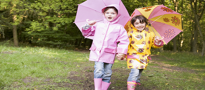 Children dressed for rain